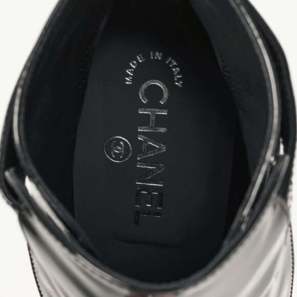 Chanel Black Patent Leather Cap-Toe Platform Booties - Picture 10 of 11